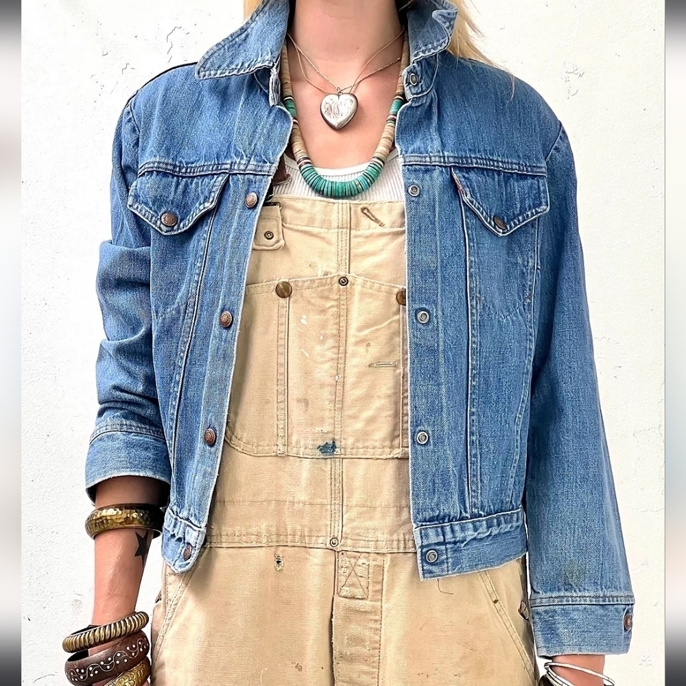 Vintage Levis 70s Orange Tab Denim Jacket Womens Sz Medium Blue Trucker Western